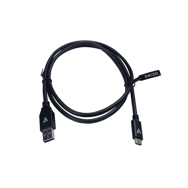 V7 USB A Male to USB-C Male Cable USB 3.2 Gen2 10 Gbps 3A 1m/3.3ft Black - V7U3.1AC-1M-BLK-1E