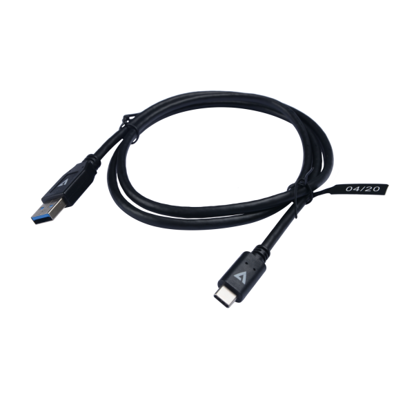 V7 USB A Male to USB-C Male Cable USB 3.2 Gen2 10 Gbps 3A 1m/3.3ft Black - V7U3.1AC-1M-BLK-1E