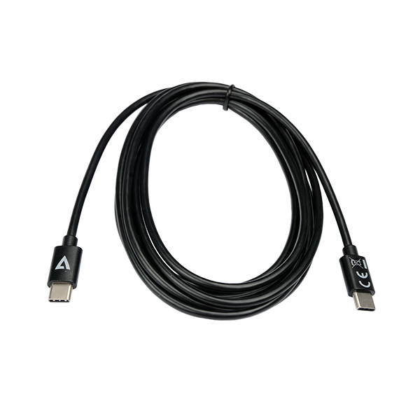 V7 USB-C Male to USB-C Male Cable USB 2.0 480 Mbps 3A 2m/6.6ft Black - V7USB2C-2M