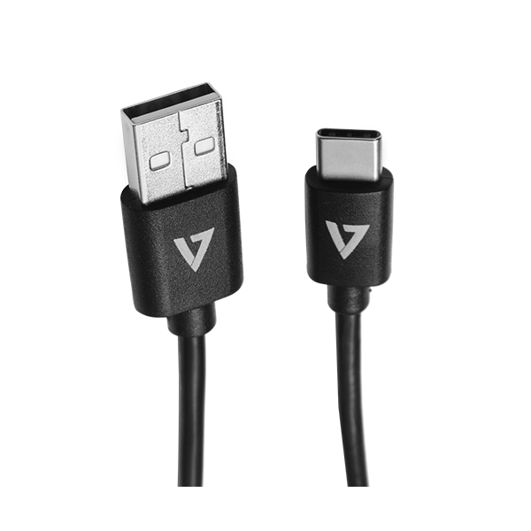 V7 USB A Male to USB-C Male Cable USB 2.0 480 Mbps 3A 1m/3.3ft Black - V7U2C-1M-BLK-1E