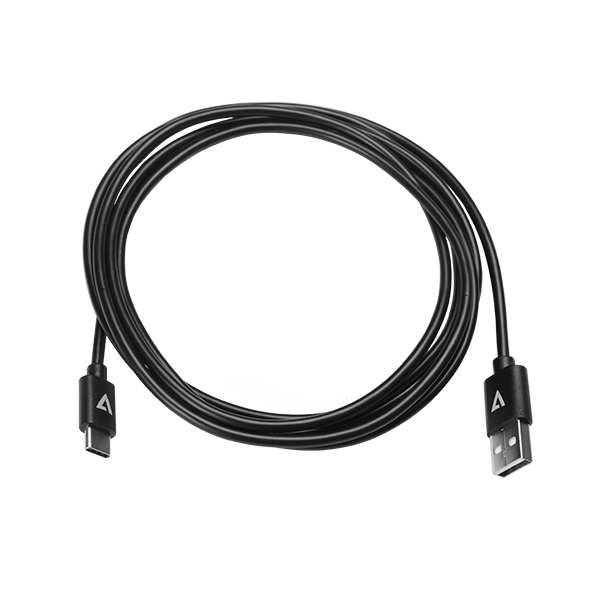 V7 USB A Male to USB-C Male Cable USB 2.0 480 Mbps 3A 1m/3.3ft Black - V7U2C-1M-BLK-1E