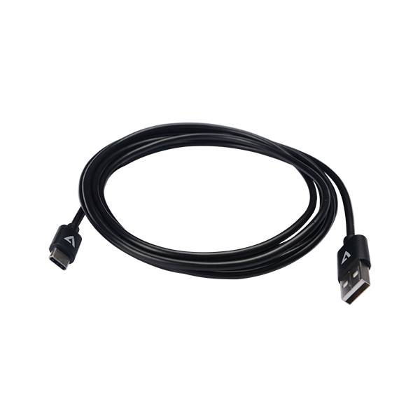 V7 USB A Male to USB-C Male Cable USB 2.0 480 Mbps 3A 1m/3.3ft Black - V7U2C-1M-BLK-1E