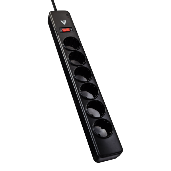 V7 6-Outlet Home/Office Surge Protector, 1050 Joules Black | SA0612B-8E5