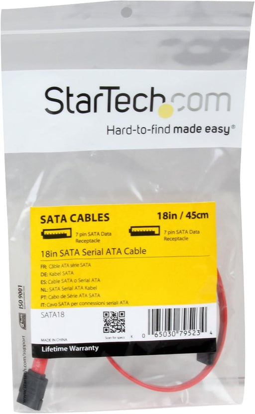 StarTech SATA18 18” SATA III 6Gbps Data Cable – Red SATA Cable Startech
