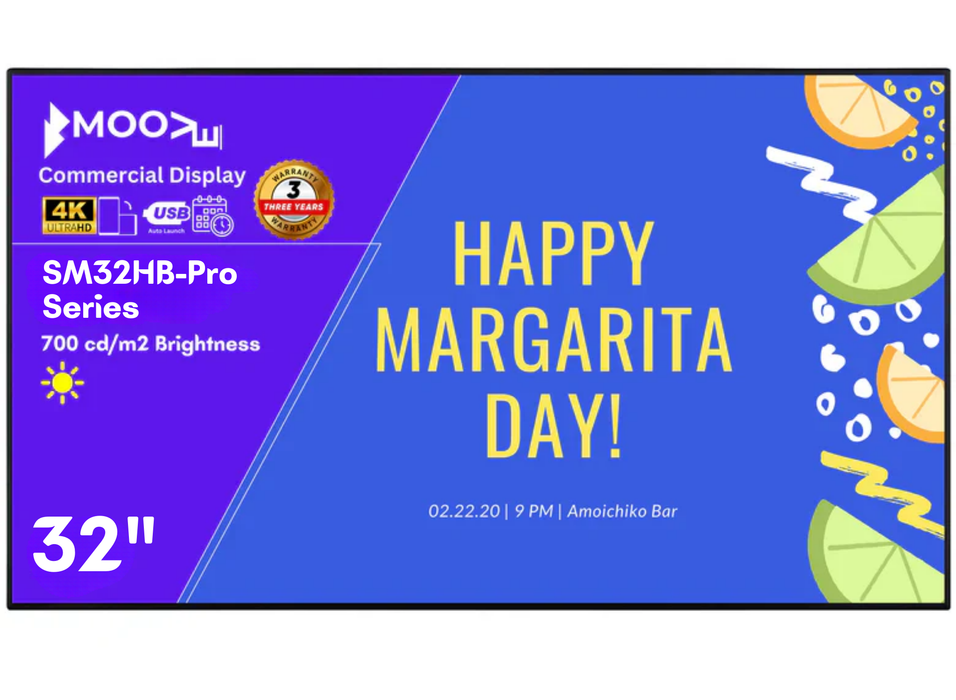 Moove 75 Inch High Brightness Digital Signage Display 700 cd/m² Android 14 - 4K Ultra HD Commercial Monitor High Brightness Digital Signage ScreenMoove