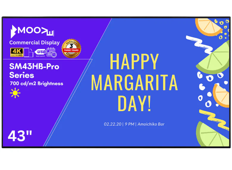 Moove 43 Inch High Brightness Digital Signage Display 700 cd/m² Android 14 - 4K Ultra HD Commercial Monitor High Brightness Digital Signage ScreenMoove