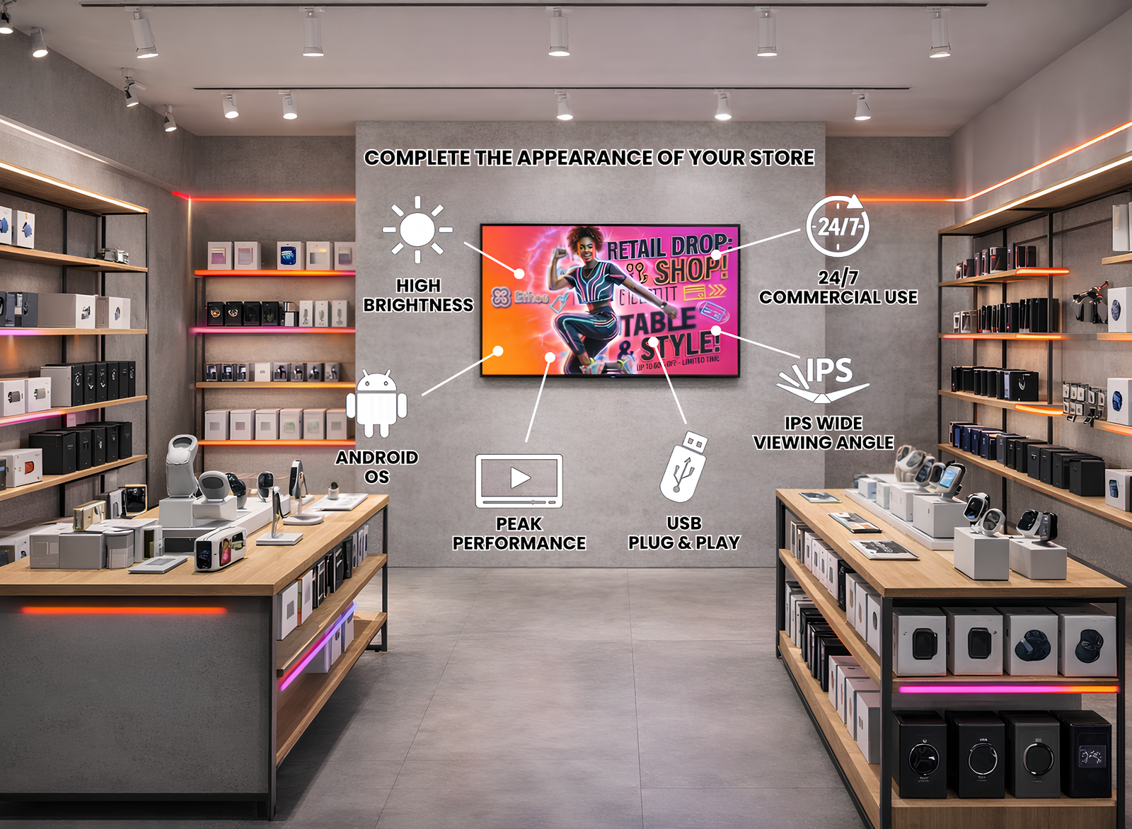 Moove SMB43D – 43" High Vibrance Android Advertising Display | 700 cd/m² Brightness High Brightness Digital Signage ScreenMoove