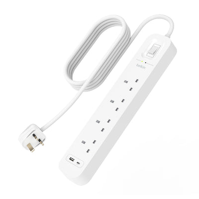 Belkin Surge Protector with USB-C and USB-A Ports (4 Outlet with 1 USB-C & 1 USB-A) | SRB001AF2M Adapter Cables Belkin