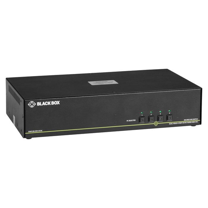 Black Box Secure KVM Switch, NIAP 3.0 Certified - Dual-Monitor, DVI-I, PS2, USB HID, Audio, CAC | SS4P-DH-DVI-UCAC