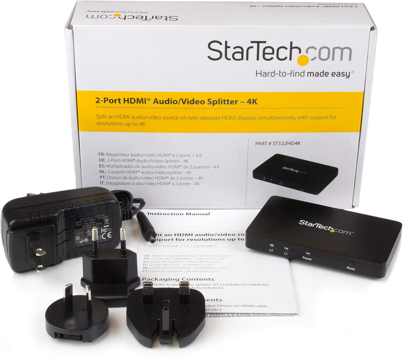 Startech 4K HDMI 2-Port Video Splitter with Solid Aluminum Housing | ST122HD4K