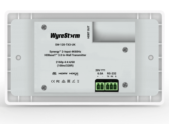 WyreStorm SW-120-TX3-UK Synergy 2-Input 4K60Hz HDBaseT 3.0 In-Wall Transmitter KVM Extender WyreStorm