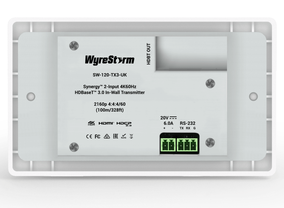 WyreStorm SW-120-TX3-UK Synergy 2-Input 4K60Hz HDBaseT 3.0 In-Wall Transmitter KVM Extender WyreStorm