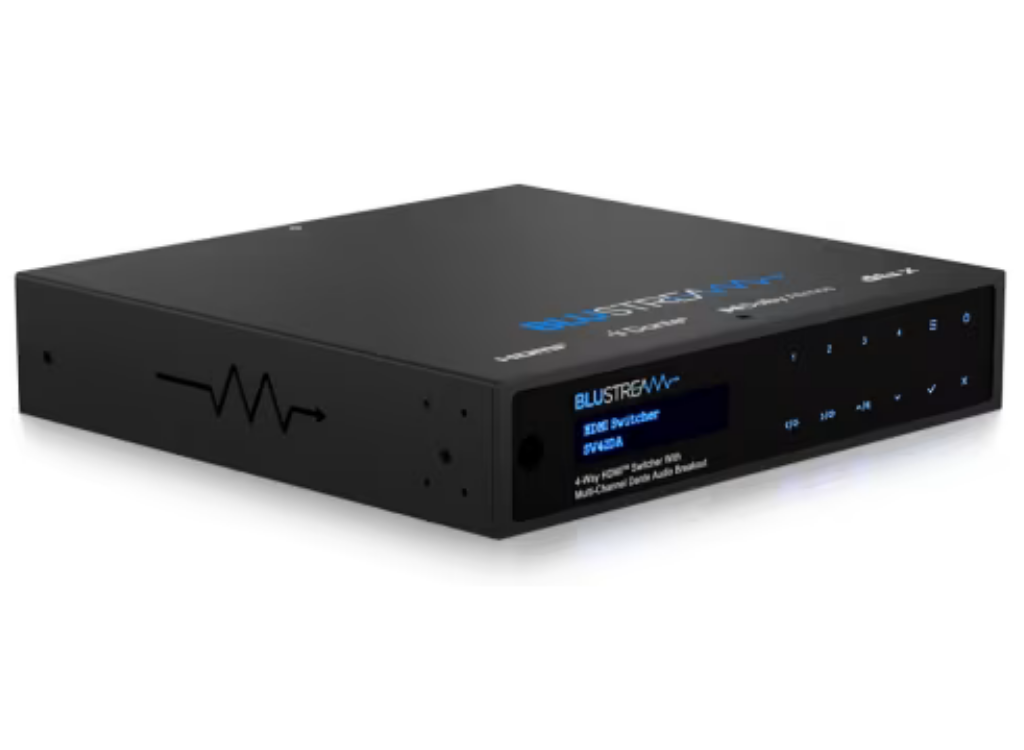 BluStream 4-Way HDMI Switcher with Multi-Channel Dante Audio Breakout | SW42DA Matrix Switcher BluStream