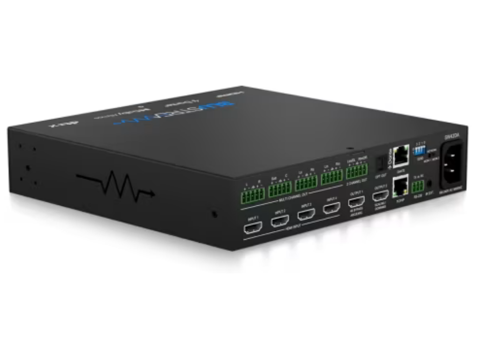 BluStream 4-Way HDMI Switcher with Multi-Channel Dante Audio Breakout | SW42DA Matrix Switcher BluStream