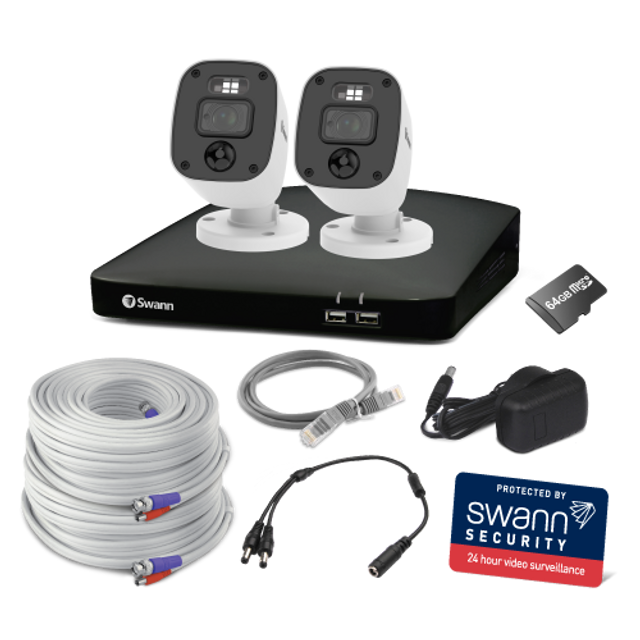 Swann Home 2 Camera 4 Channel 1080p FHD DVR 64GB SD Card Security System with Mic | SWDVK-446852MQB-EU Video Surveillance Kit Swann