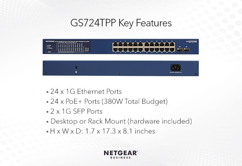 Netgear GS724TPP-100EUS 24-Port Gigabit Ethernet PoE+ Smart Switch Network Switch Netgear