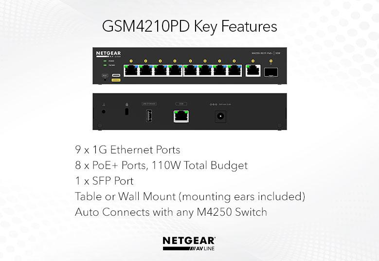 Netgear GSM4210PD-100EUS 8x1G PoE+ 110W 1x1G and 1xSFP Managed Switch Network Switch Netgear