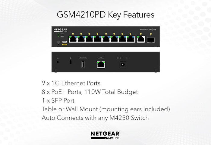 Netgear GSM4210PD-100EUS 8x1G PoE+ 110W 1x1G and 1xSFP Managed Switch Network Switch Netgear