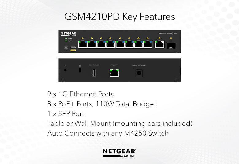 Netgear GSM4210PD-100EUS 8x1G PoE+ 110W 1x1G and 1xSFP Managed Switch