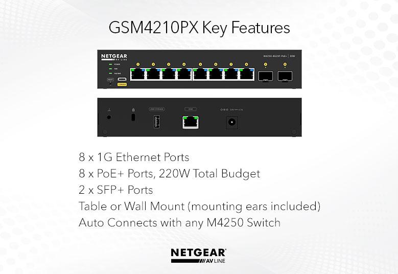 Netgear GSM4210PX-100EUS AV Line M4250-8G2XF-PoE+ 8x1G PoE+ 220W and 2xSFP+ Managed Switch Network Switch Netgear