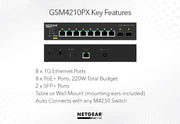 Netgear GSM4210PX-100EUS AV Line M4250-8G2XF-PoE+ 8x1G PoE+ 220W and 2xSFP+ Managed Switch Network Switch Netgear
