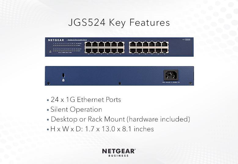 Netgear JGS524-200EUS 24-Port Gigabit Ethernet Unmanaged Switch Network Switch Netgear
