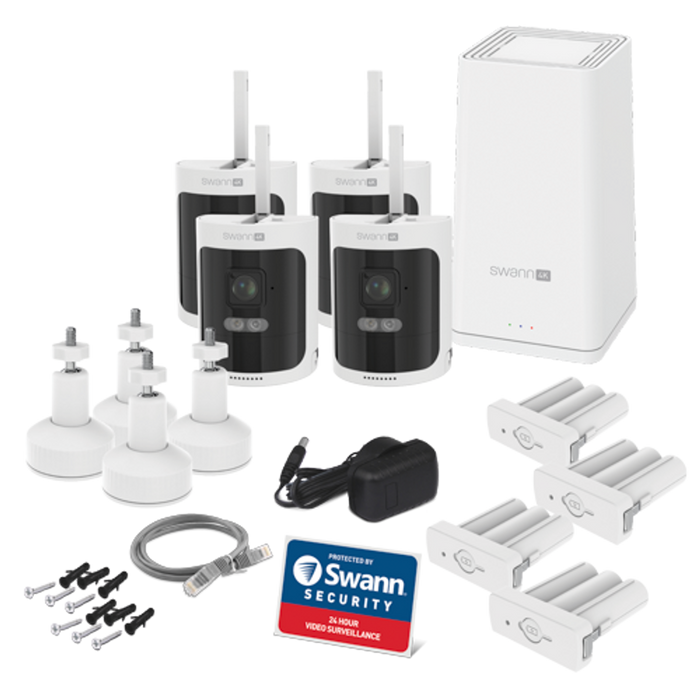 Swann AllSecure4K+ Wireless Security Kit with 4 x 4K Wire-Free Cameras & Power Hub | SWNVK-AS4KH4-EU Video Surveillance Kit Swann