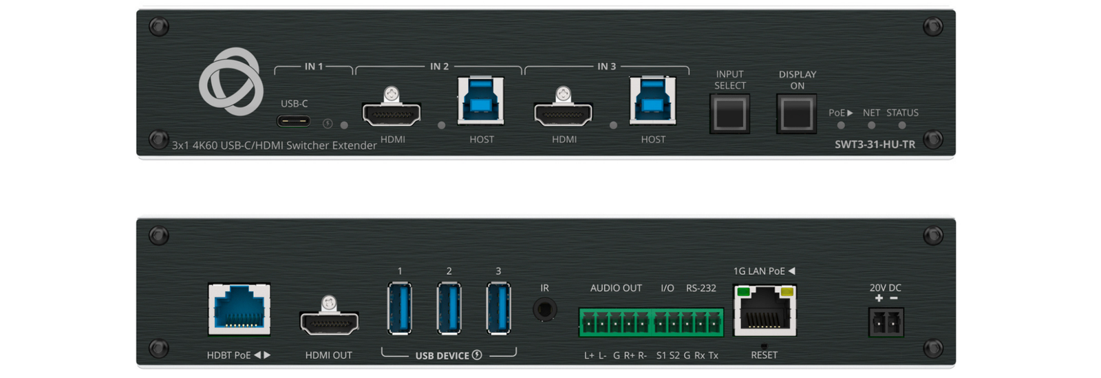 Kramer 3x1 4K60 USB–C/HDMI Switcher Extender | SWT3-31-HU-TR Video Switch Kramer