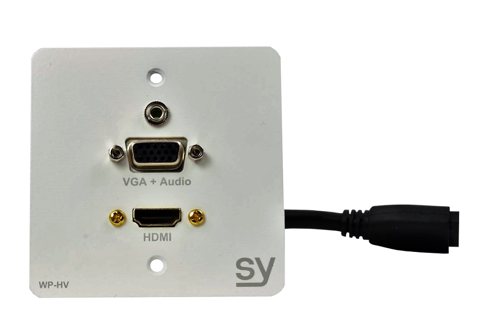 SY Electronics HDMI & VGA EU Single Gang Wall Plate with Audio - White | SY-WP-HV-EW