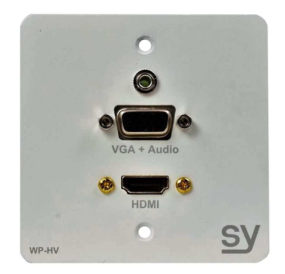 SY Electronics HDMI & VGA EU Single Gang Wall Plate with Audio - White | SY-WP-HV-EW