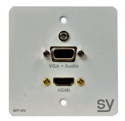 SY Electronics HDMI & VGA EU Single Gang Wall Plate with Audio - White | SY-WP-HV-EW