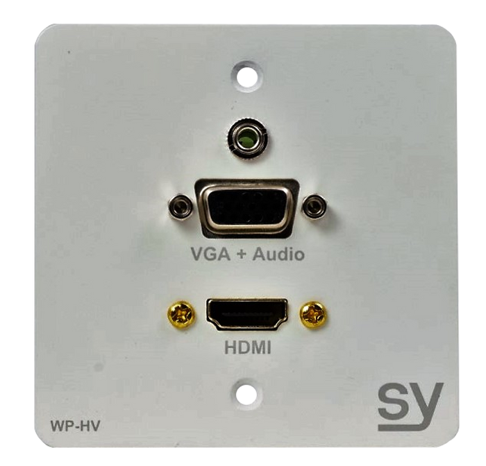SY Electronics HDMI & VGA EU Single Gang Wall Plate with Audio - White | SY-WP-HV-EW Wall Plates & Switch Covers SY Electronics