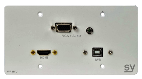 SY Electronics HDMI, VGA & USB-B EU Double Gang Wall Plate - White | SY-WP-HVU-EW