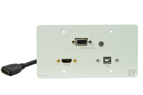 SY Electronics HDMI, VGA & USB-B EU Double Gang Wall Plate - White | SY-WP-HVU-EW