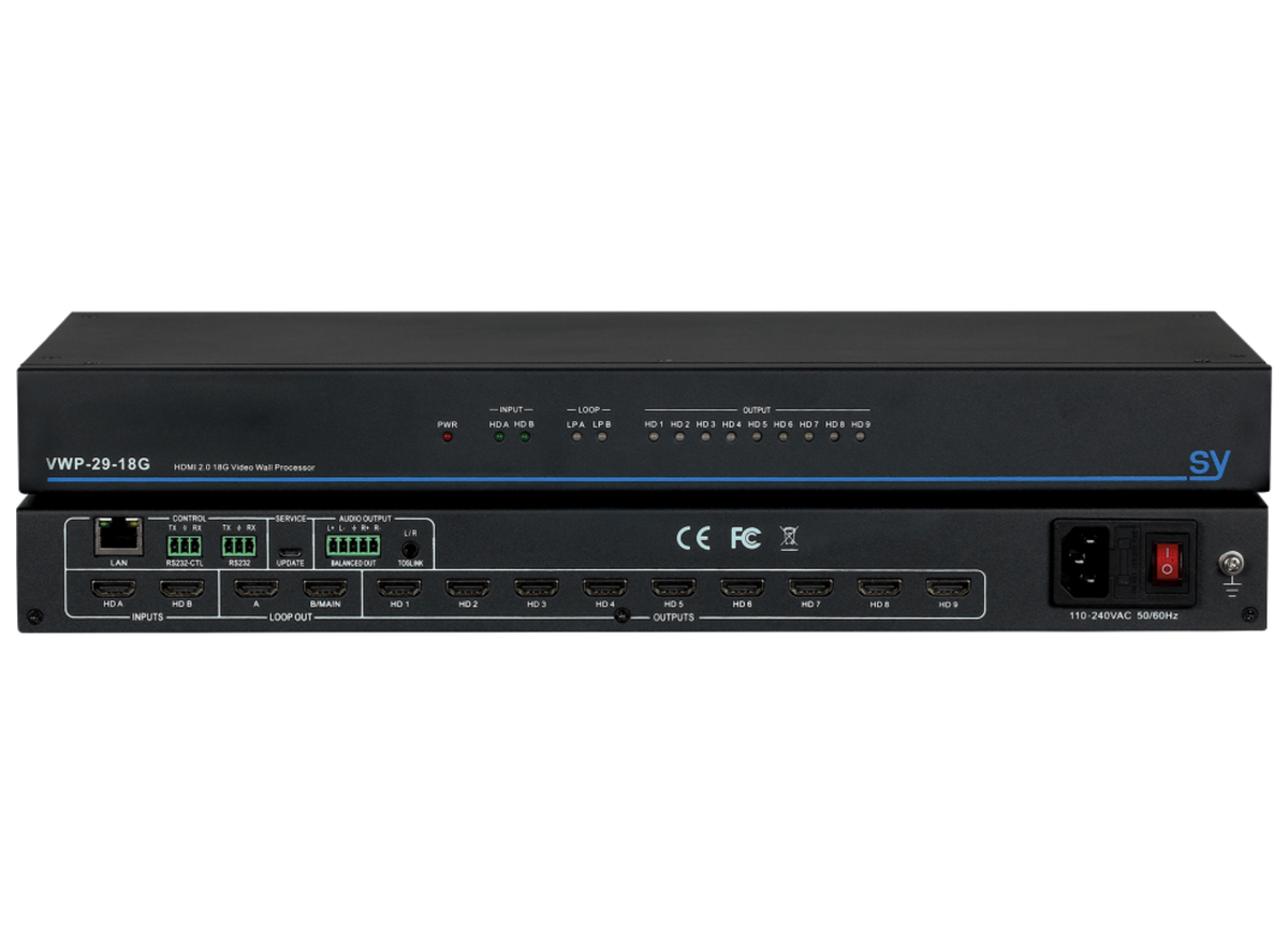 SY Electronics 4K60 3x3 Video Wall Processor with 9 HDMI Outputs | SY-VWP-29-18G