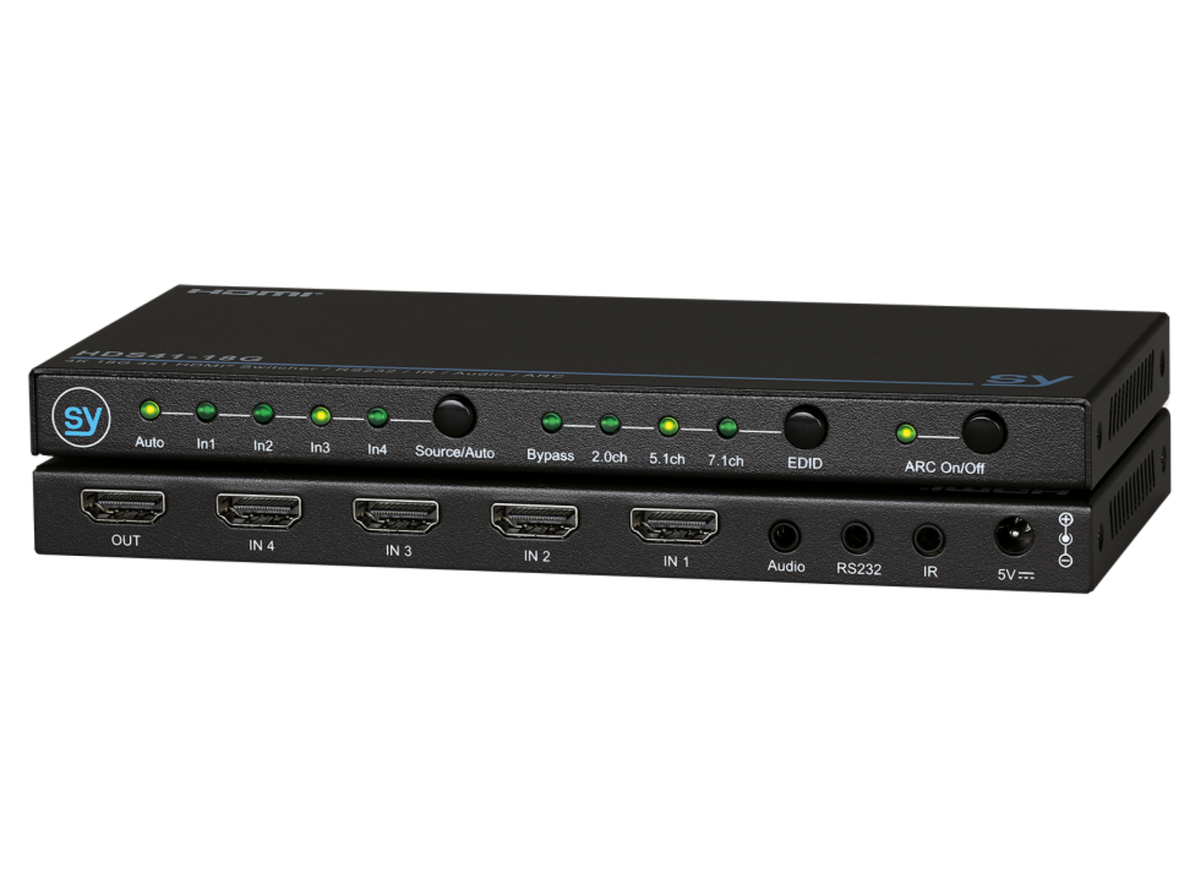 SY Electronics 4x1 HDMI 2.0 4K60 Switcher with ARC & Audio De-Embedding | SY-HDS41-18G Switches SY Electronics