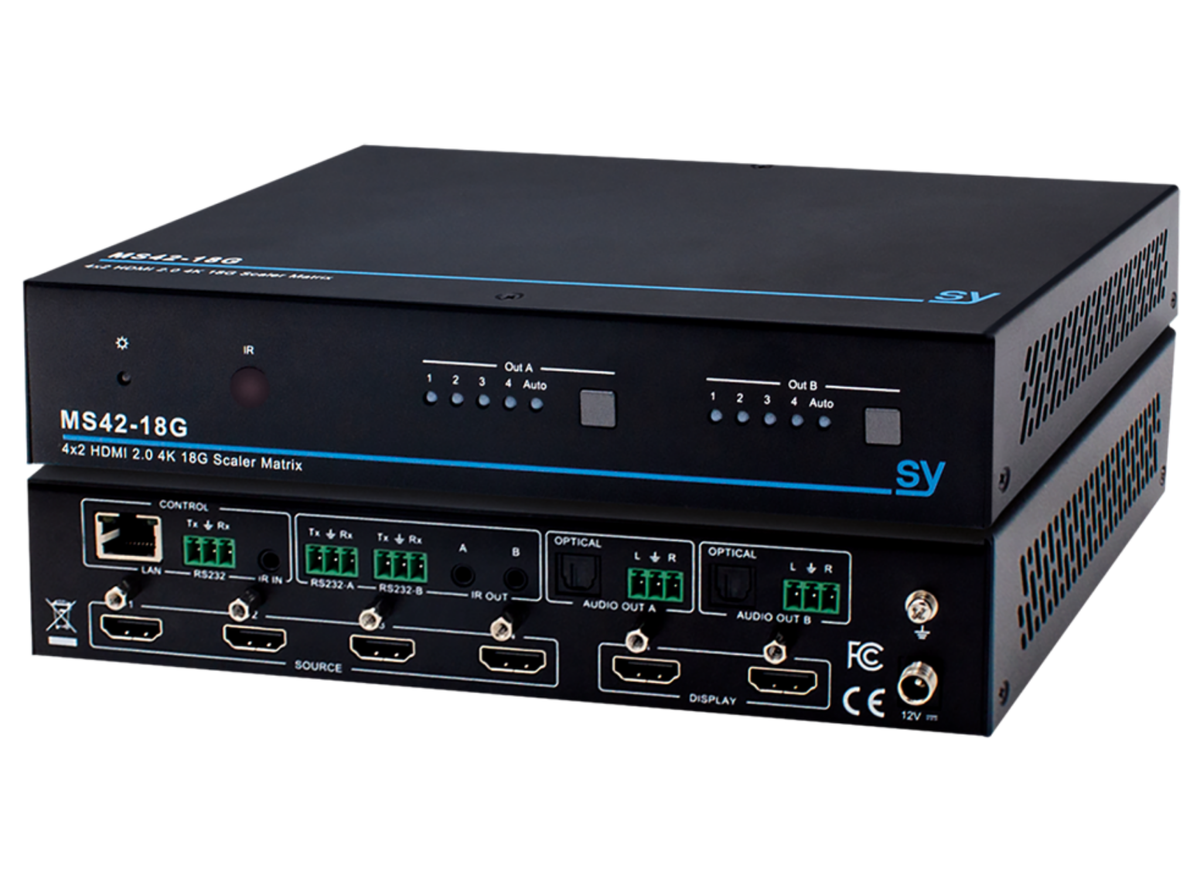 SY Electronics 4x2 HDMI 2.0 18G Matrix Switcher with Scaling & Audio | SY-MS42-18G