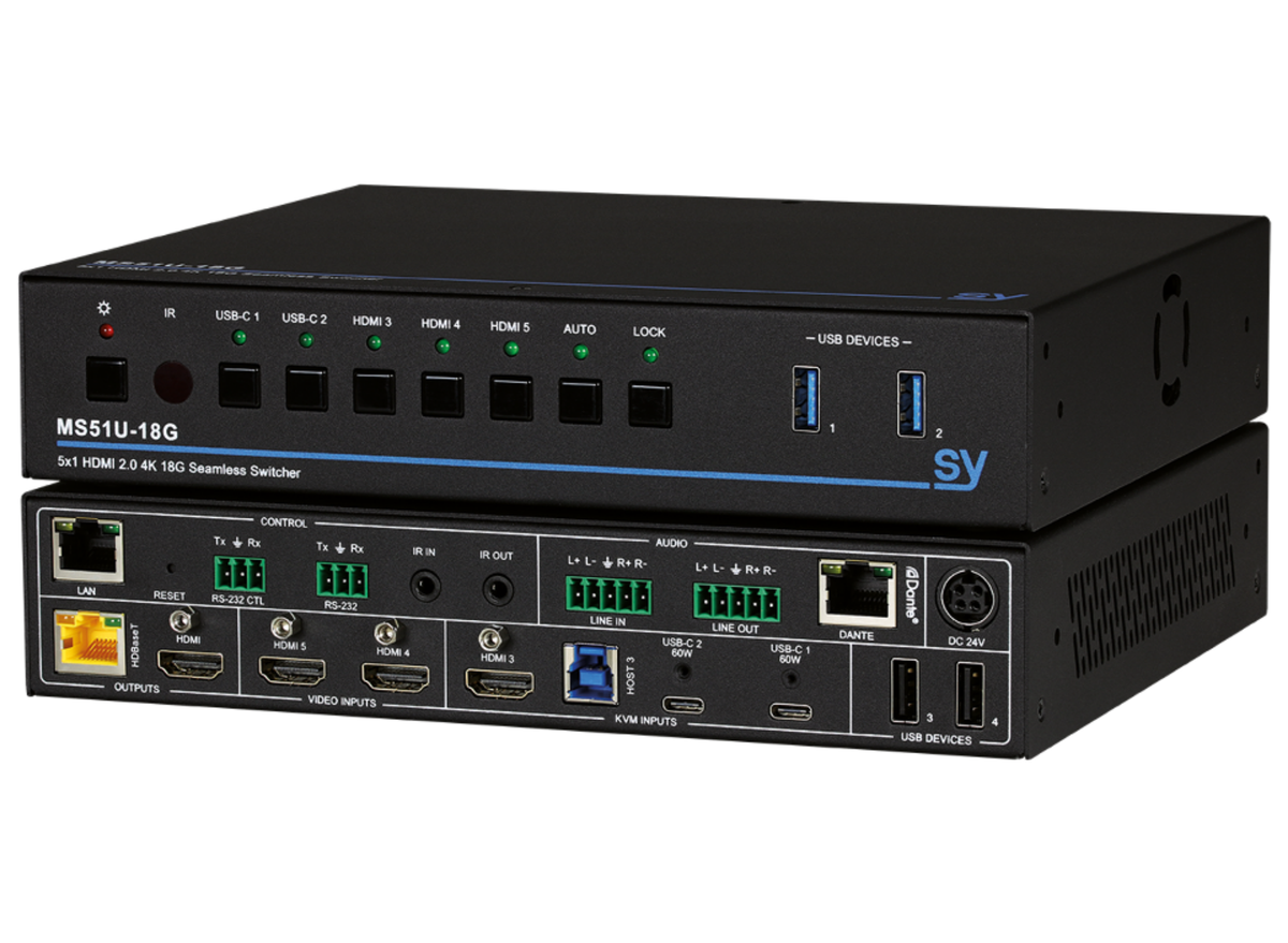 SY Electronics 5-Input 4K60 KVM Switcher with HDBaseT & Dante | SY-MS51U-18G-SET