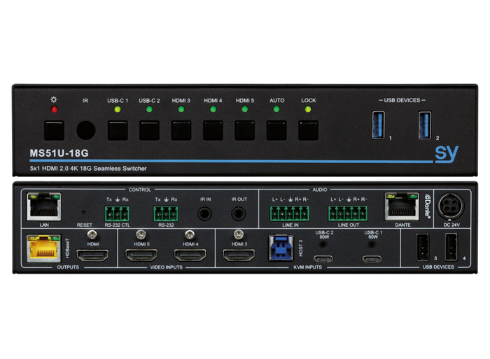 SY Electronics 5-Input 4K60 KVM Switcher with HDBaseT & Dante | SY-MS51U-18G-SET KVM Switches SY Electronics