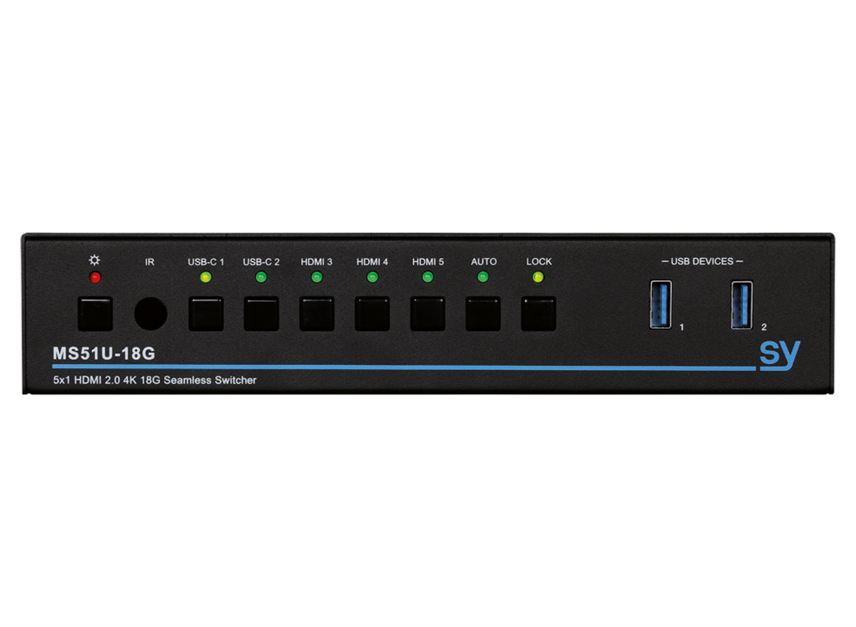SY Electronics 5-Input 4K60 KVM Switcher with HDBaseT & Dante | SY-MS51U-18G-SET