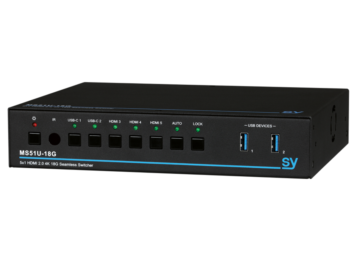 SY Electronics 5-Input 4K60 KVM Switcher with HDBaseT & Dante | SY-MS51U-18G-SET