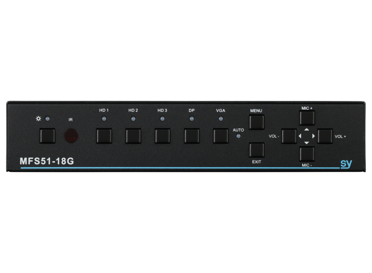 SY Electronics 5x1 HDMI 2.0 4K Presentation Switcher with HDBaseT, Scaler & Audio Mixing | SY-MFS51-18G Video Switch SY Electronics