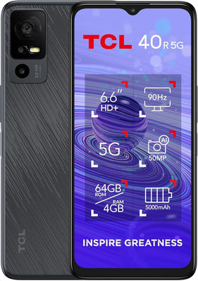 TCL 40R 5G 16.8 cm (6.6") Dual SIM Android 12 USB Type-C 4 GB Ram 64 GB 5000 mAh Black Smartphone | T771K-2ALCGB12 Smartphone TCL