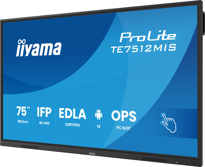 iiyama ProLite TE7512MIS-B4AG 75" 4K Ultra HD Interactive Touchscreen Display With Google EDLA Certified iiyama Interactive Touchscreen Display iiyama