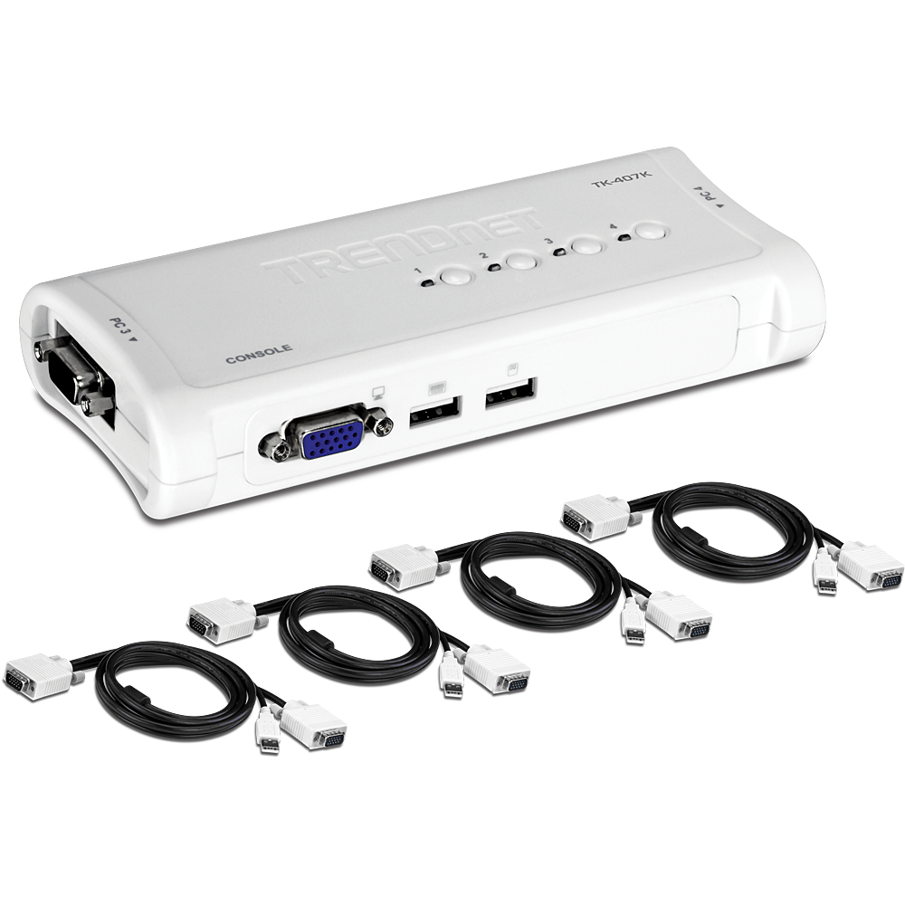 Trendnet 4-Port USB KVM Switch Kit | TK-407K Switches Trendnet