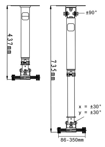 Vision TM-TELE Telescopic Projector Ceiling Mount | 44-73.5 cm Projector Mount Vision