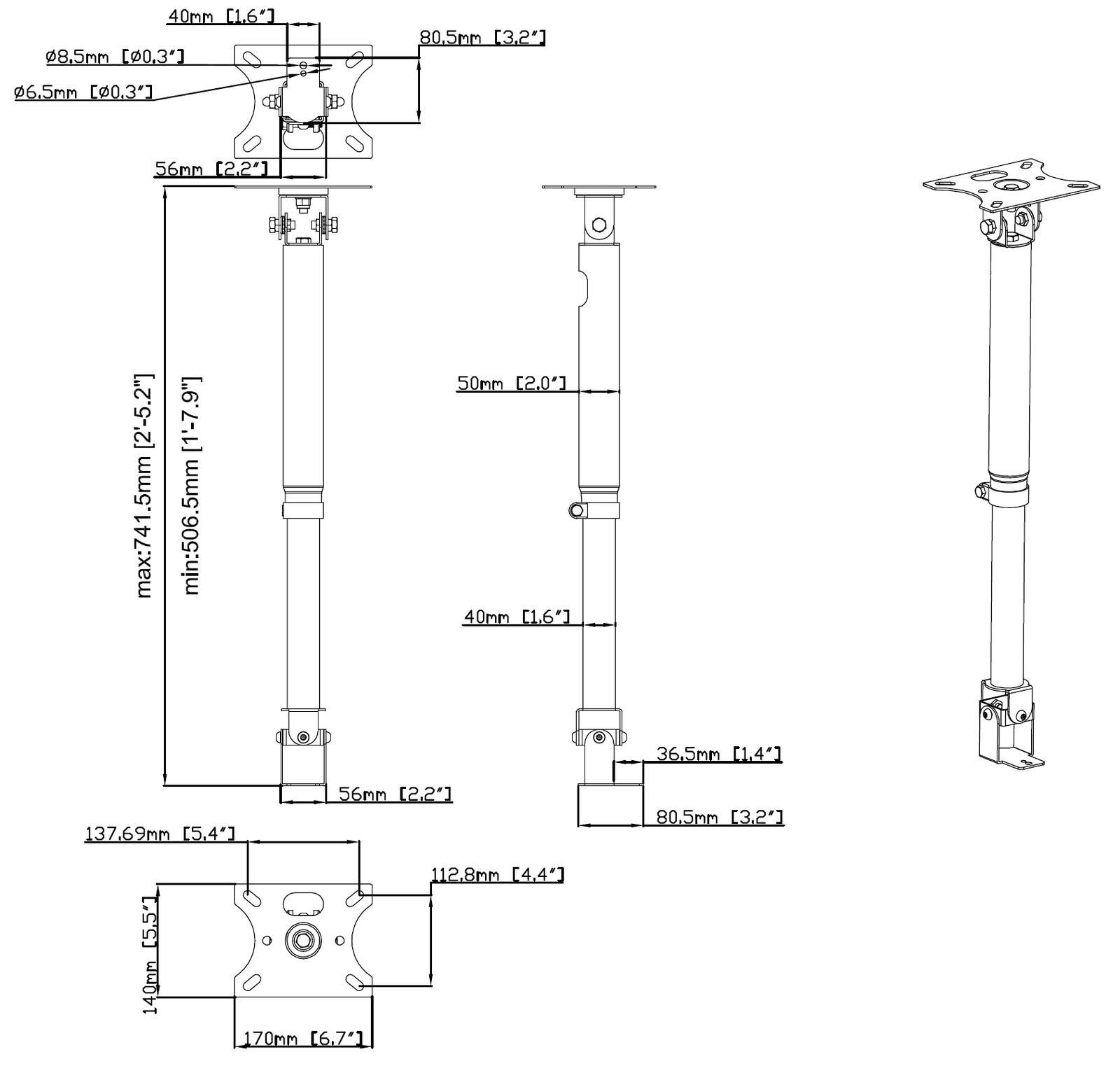 Vision TM-WEBCAM Telescopic Webcam Ceiling Mount Vision Mount Vision