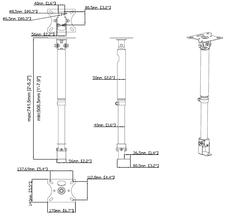 Vision TM-WEBCAM Telescopic Webcam Ceiling Mount