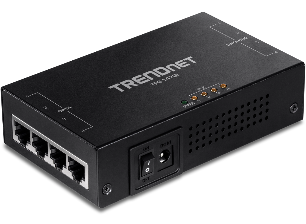 Trendnet 65W 4-Port Gigabit PoE+ Injector | TPE-147GI Adapter / Converter Trendnet