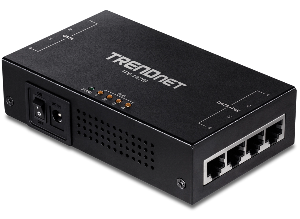 Trendnet 65W 4-Port Gigabit PoE+ Injector | TPE-147GI Trendnet Network PoE Adapters Trendnet